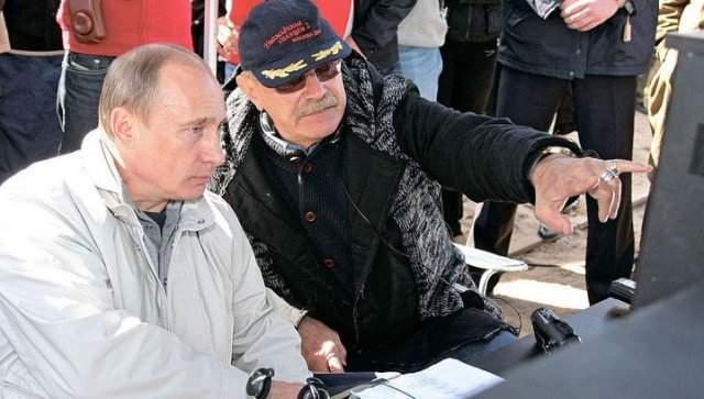 Никита Михалков и Владимир Путин на съемках