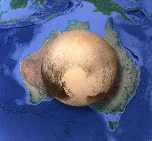Размер Плутона по сравнению с Австралией