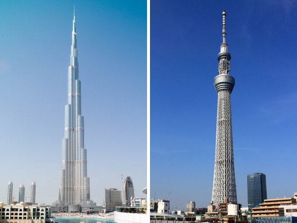 Бурдж-Халифа (Дубай, ОАЭ) и Tokyo Skytree (Токио, Япония)