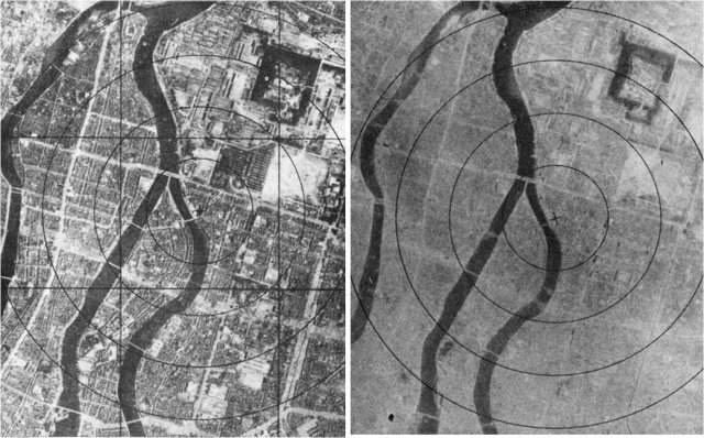 Хиросима до и после атомной бомбардировки, 6 августа 1945 год