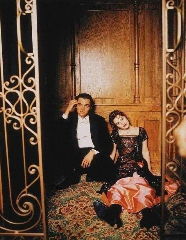 Леонардо Ди Каприо и Кейт Уинслет на съемках Титаника, 1996 год.