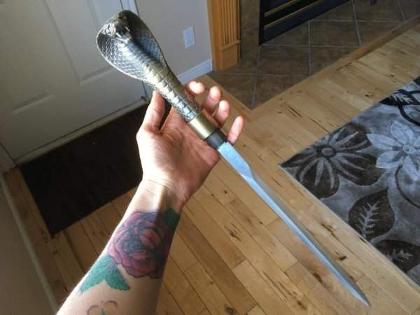 Сегодня на прогулке я нашёл меч-трость в виде змеи