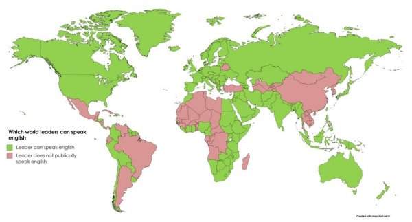 Зелёным выделены страны, чьи лидеры говорят по-английски