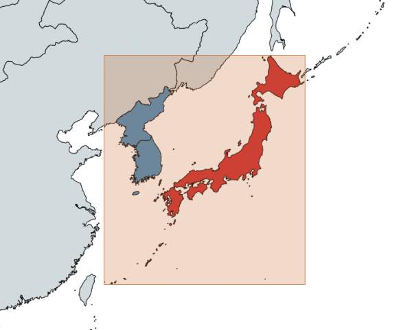Япония располагается севернее, южнее, западнее и восточнее, чем Северная и Южная Кореи