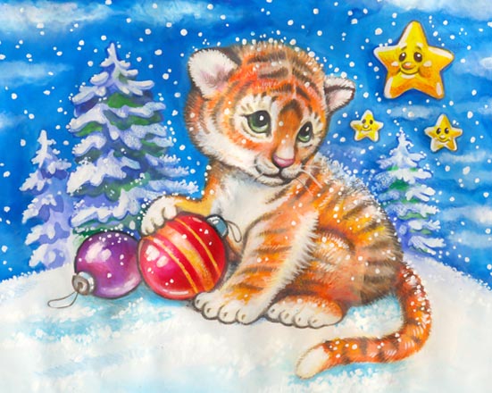 Новогодние открытки с тигром с 2010 годом