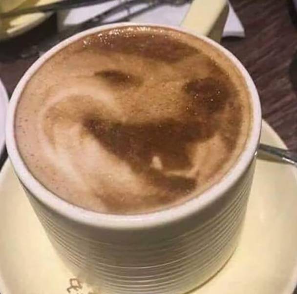 Собака на пене от кофе