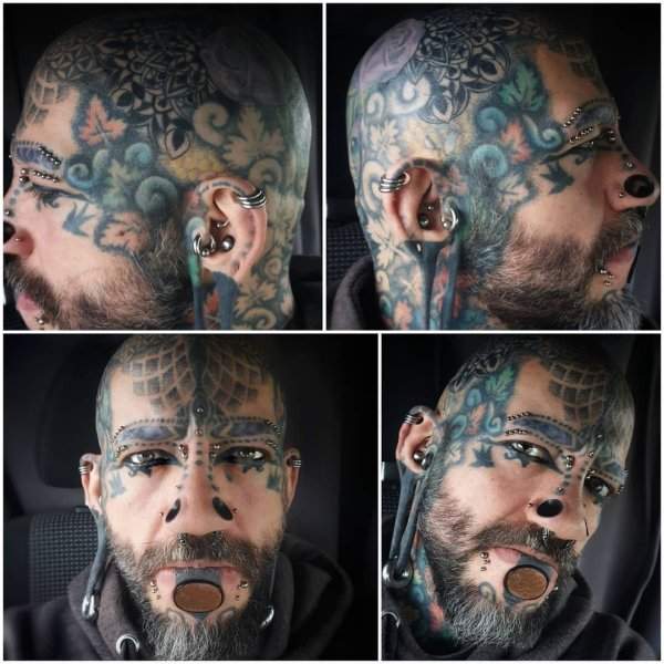 Пол Мэтью с татуировками и пирсингом