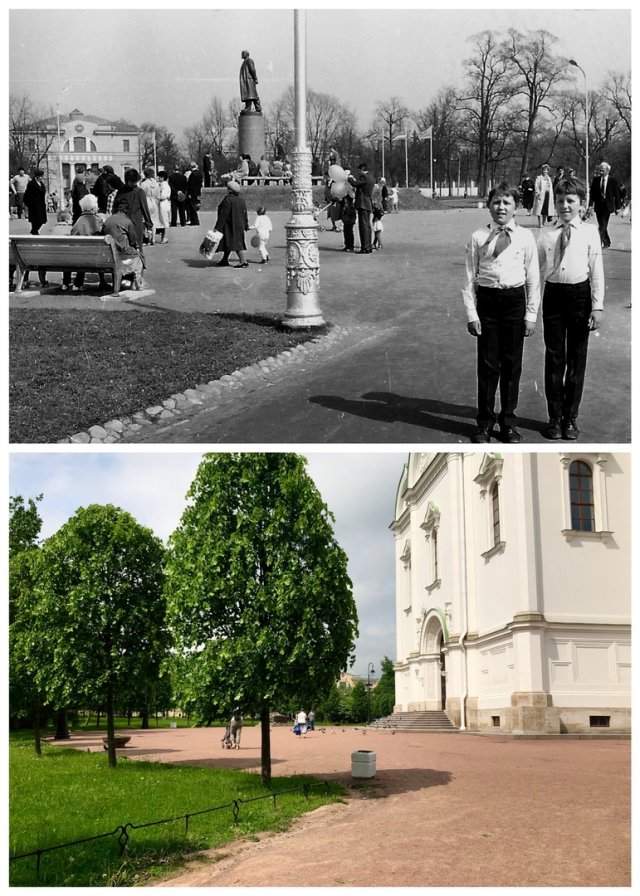 На Соборной площади в Пушкине.1986 и 2020 год.