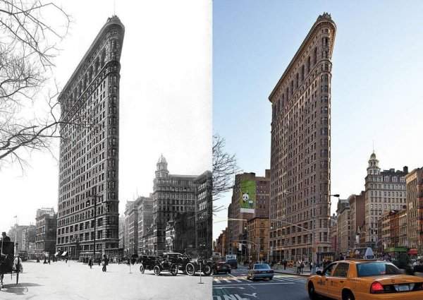 Как изменился Нью-Йорк рядом со знаменитым Флэтайрон-билдинг: 1917 и 2012 годы