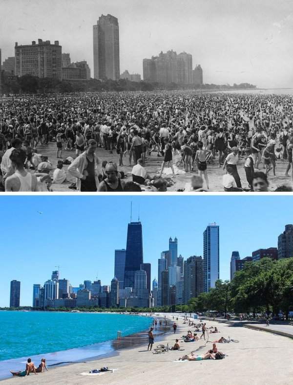 Оук-стрит-Бич, Чикаго, США, в 1925 году и сейчас