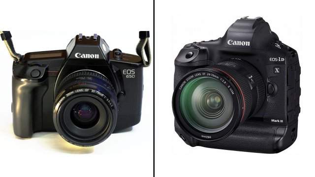 Пленочный Canon 1987 года. И современные цифровые фотоаппараты.