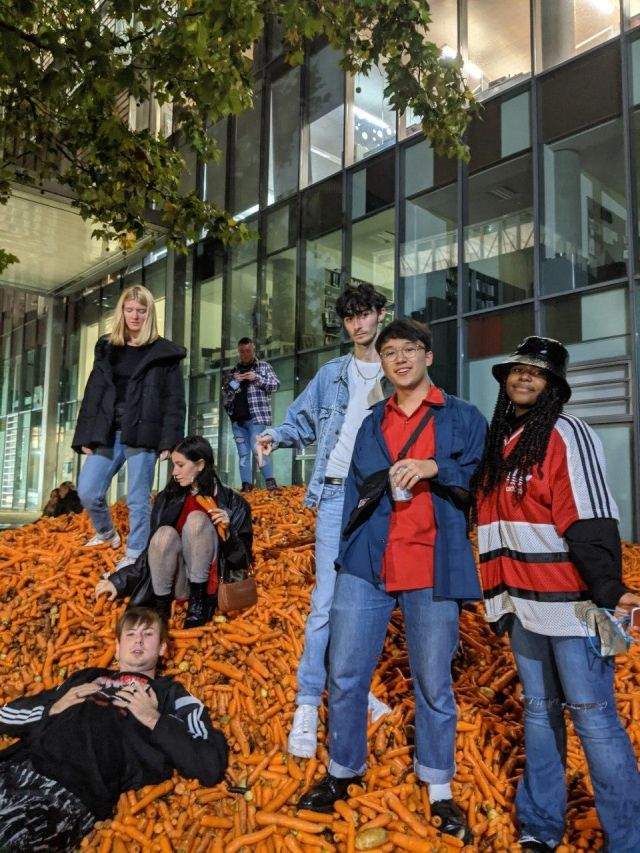 Студенты лежат в моркови