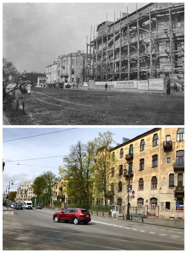 Доходный дом Лидваль на Каменноостровском проспекте в процессе строительства.1904 и 2020 год.