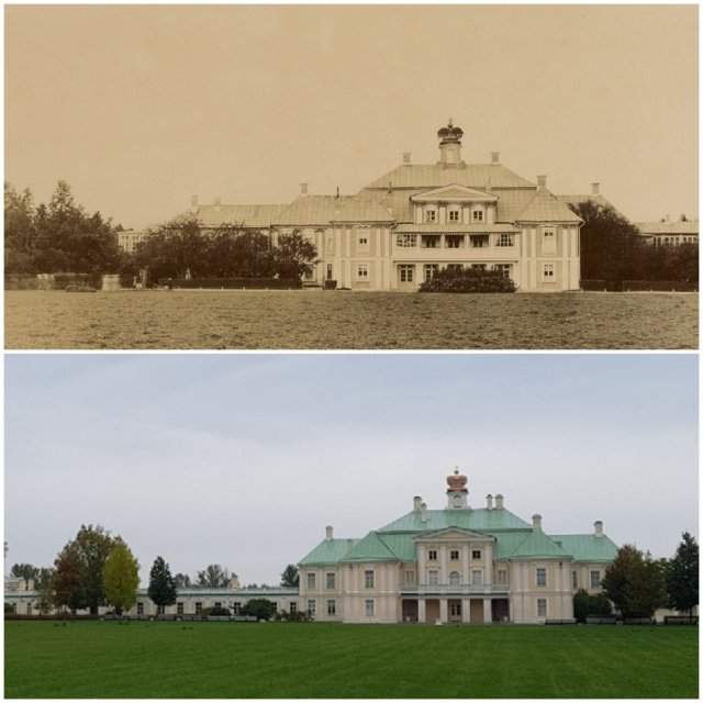 Парк &quot;Ораниенбаум&quot;, Большой Меншиковский дворец (вид с южного двора)1892 и 2020