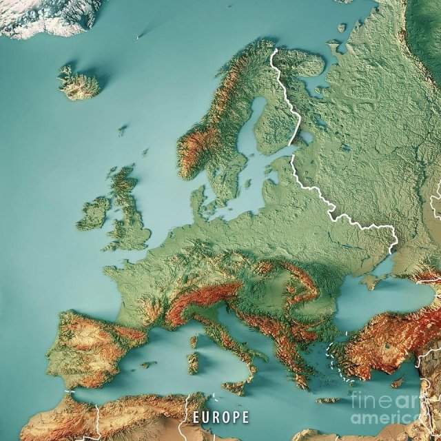 3D-карта рельефа Европы