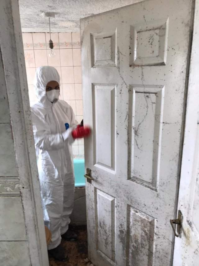 Клинеры показали результаты уборки в доме в графстве Камбрия - моют дверь в ванную