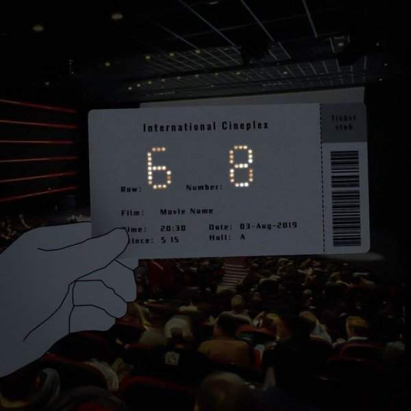 Билет в кино, на котором легко увидеть свое место в кинотеатре