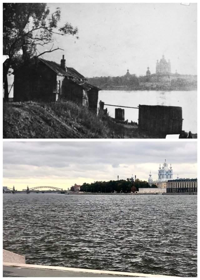 Вид на Смольный.~1900 и 2020 год.
