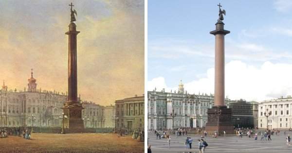 Дворцовая площадь, Санкт-Петербург (~1840 и 2014 годы)