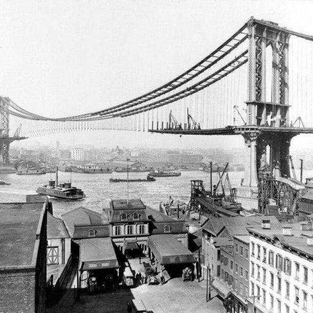 Строительство Манхэттенского моста. 1900-е годы, Нью–Йорк, США.