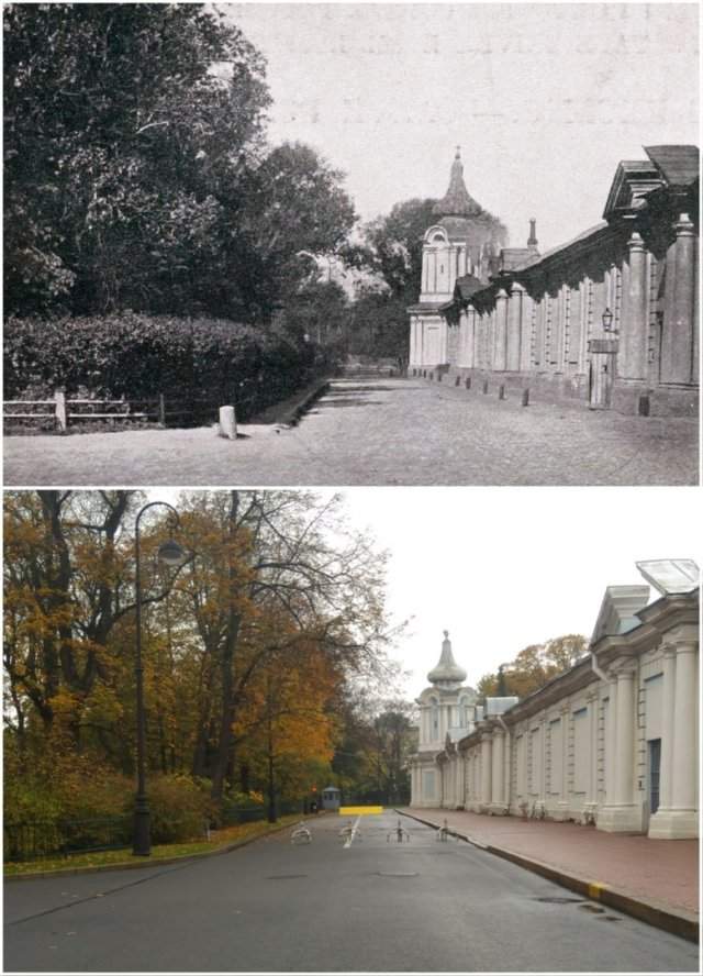 Стена Смольного монастыря1902 и 2020 год