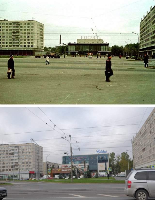 Народная улица у кинотеатра Невский~1980 и 2020 год.