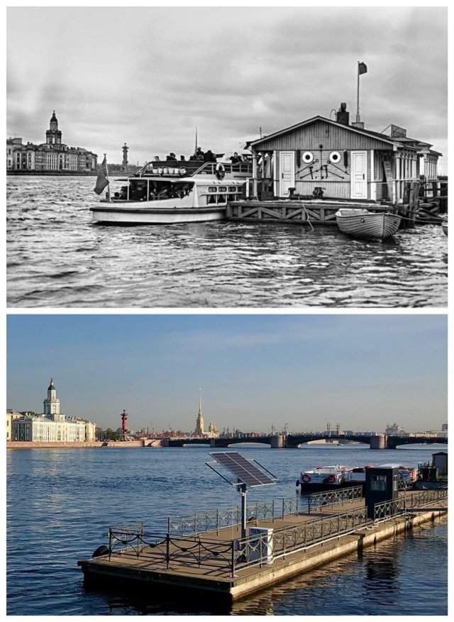 Пристань «Площадь Декабристов» / Поистань «Медный всадник».1955 и 2020 год.