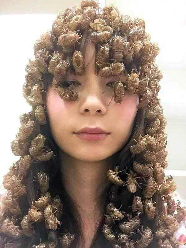 Девушка с жуками на голове