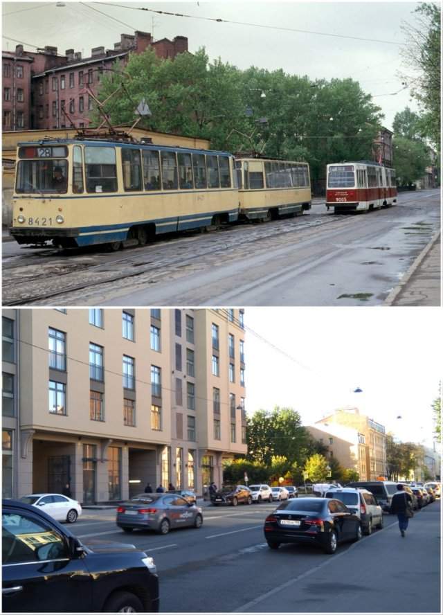 Перекрёсток улиц Моисеенко и Кирилловской1987 и 2020 год