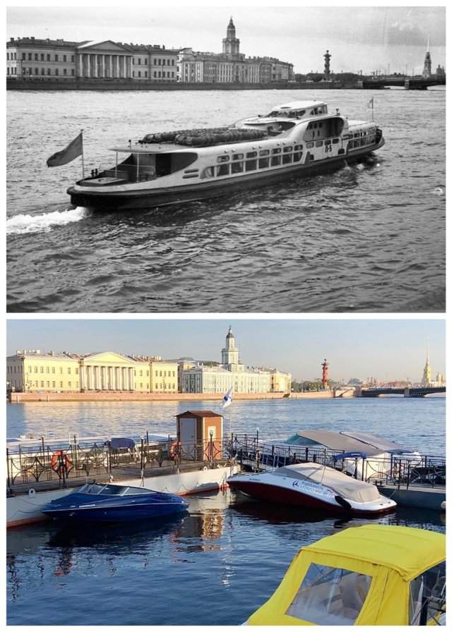 Вид на Неву с Адмиралтейской набережной.1959 и 2020 год.