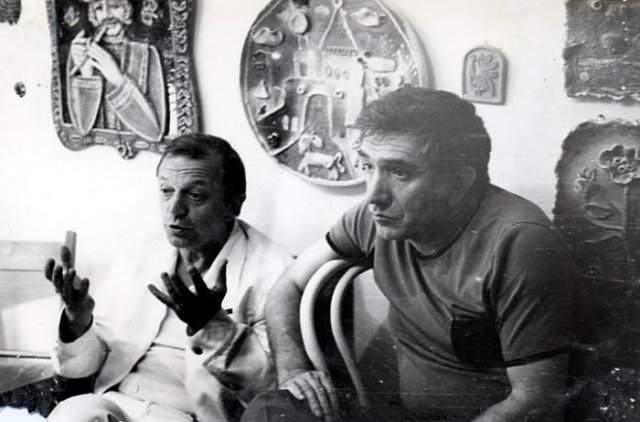 Анатолий Ромашин и Армен Джигарханян в студии Юрия Горбачева, 1985 год, Одесса, СССР