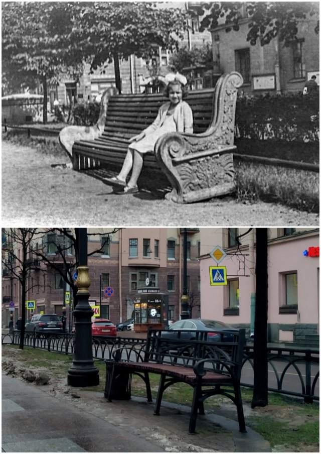 Перекрёсток проспекта Чернышевского и улицы Каляева (Захарьевской)1960 и 2020 год.