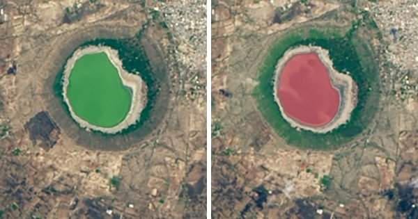 Озеро Лонар в Индии изменило цвет