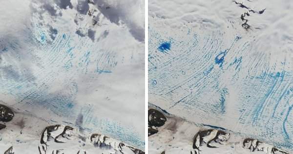 Появление рекордного количества резервуаров талой воды на шельфовом леднике Георга VI в Антарктиде