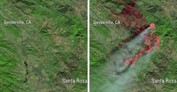 Как выглядят пожары в Калифорнии со спутника