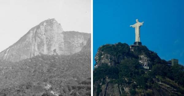 Гора Корковаду в Рио-де-Жанейро до и после строительства статуи Христа-Искупителя