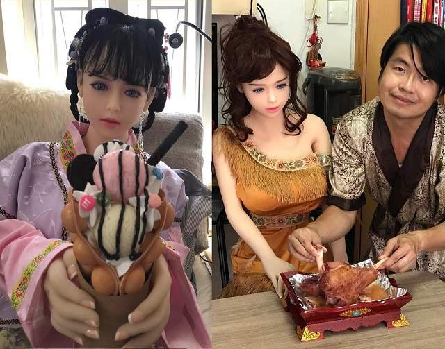 Се Тяньронг обедает с куклой