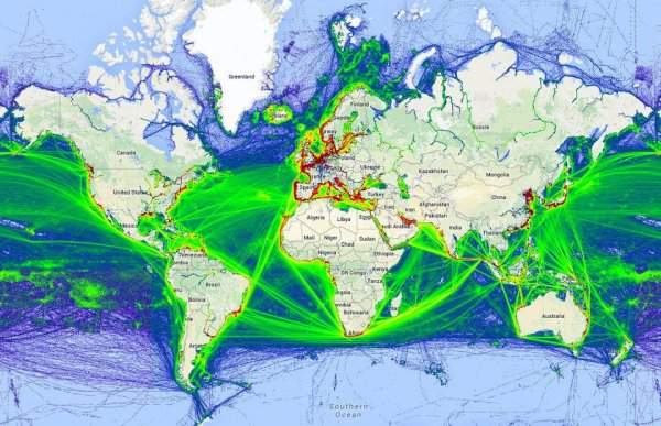 Мировая карта движения морских судов