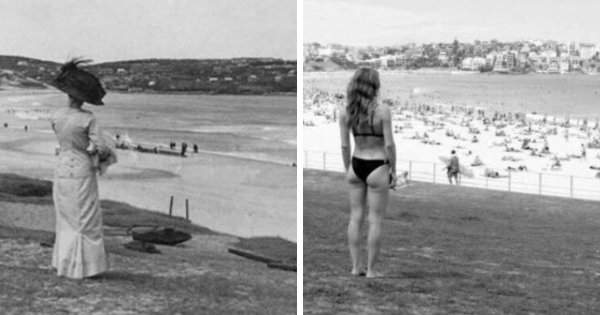 Пляж Бонди в Австралии, 1910 и 2017 год