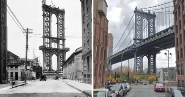 Мост в Манхэттене, 1908 год и нынешнее время