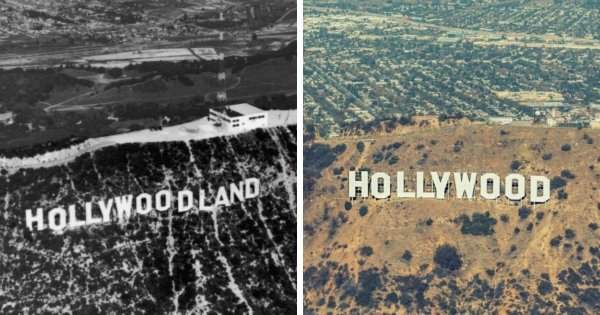 Знак «Голливуд» в 1920-х и сейчас