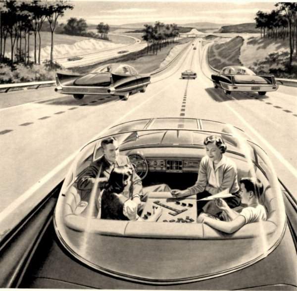 Как в 1960-х представляли езду в автомобилях, управляемых автопилотом