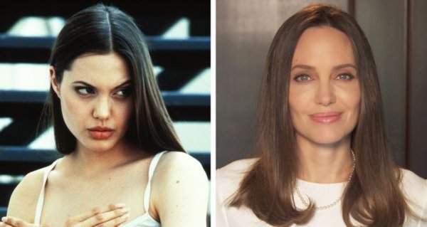 Анджелина Джоли в фильме «Киборг-2: Стеклянная тень» 1993 года и спустя 27 лет