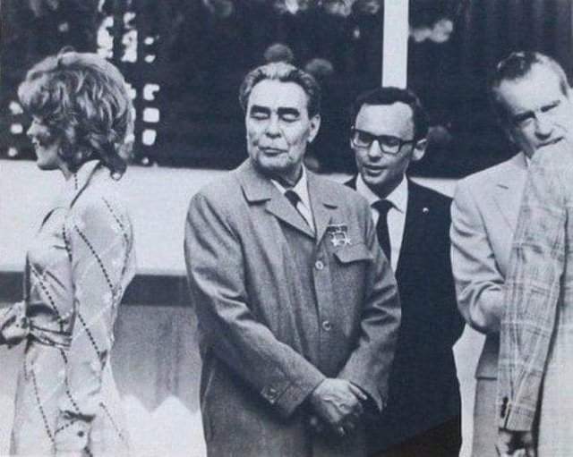 Актриса Джилл Сэнт Джон, Леонид Брежнев и президент США Никсон, 1973 год