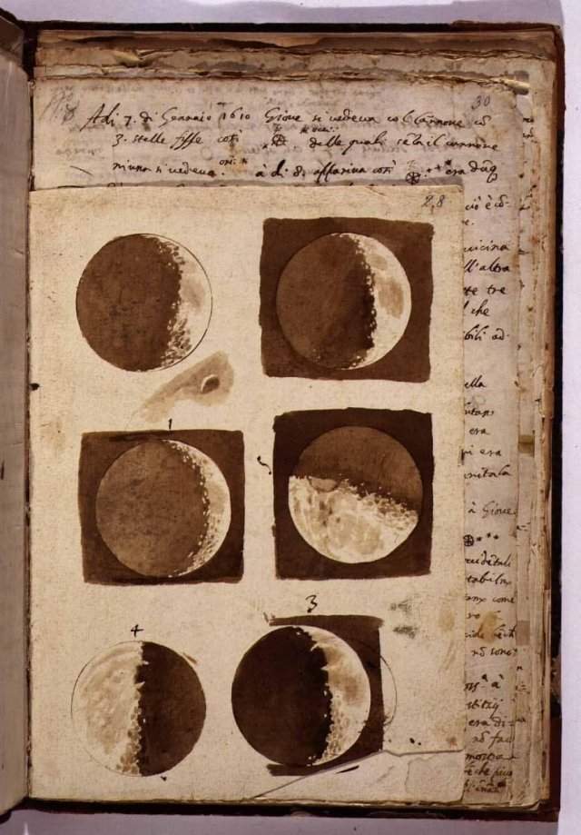Зарисовки Луны от Галилея. 1609 год