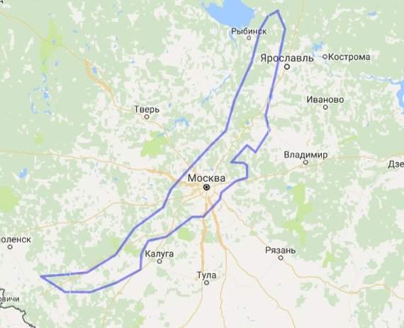 Очертания озера Байкал в сравнении с Москвой