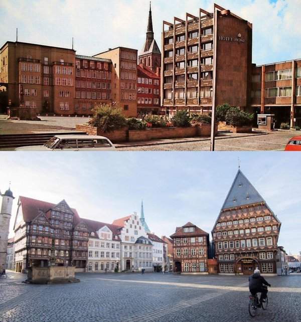 Здания в Хильдесхайме, Германия: до и после