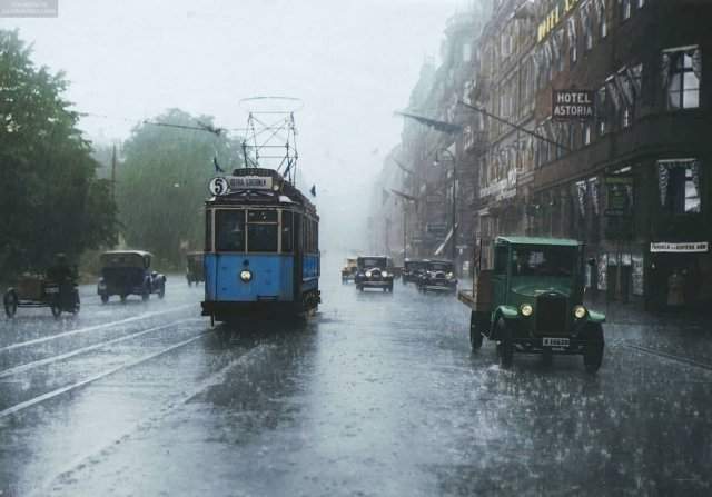 Дождливый день в Стокгольме, Швеция, 1930 год