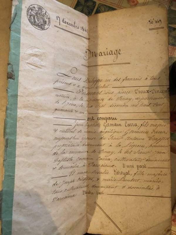 Я только что нашёл на своём чердаке свидетельство о браке 1841 года
