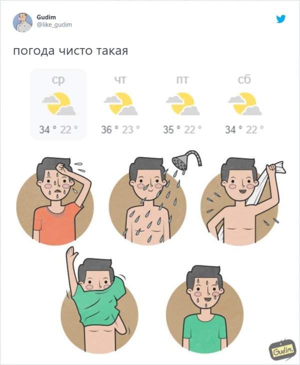 Тред в Твиттере: пользователи шутят о жаре, от которой мучаются в Москве и Санкт-Петербурге